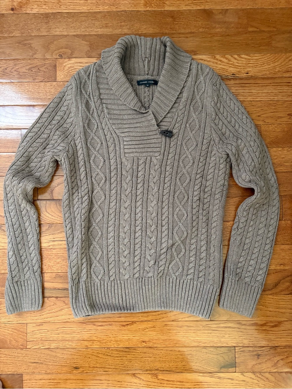 Shawl Collar Cable Knit Sweater - Taupe